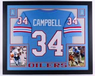 Earl Campbell Signed Oilers 35 " X 43 " Custom Framed Jersey (jsa) Univ Texas