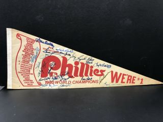 1980 World Series Phillies Team Signed Pennant Pete Rose Mike Schmidt Carlton 20