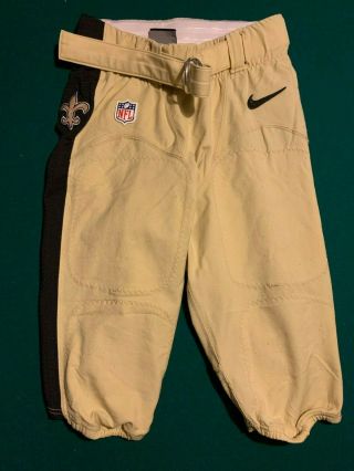 Orleans Saints Size 32 Gold Game Worn / Issued Nike Football Pants W/ Belt