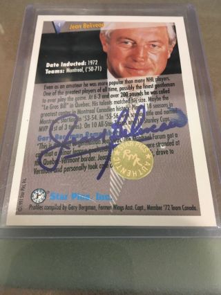 1991 Star Pics Hockey Hall Of Fame Autograph Jean Beliveau