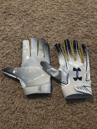 Notre Dame Football Under Armour Team Issued Gloves F6 White Gold Xl Nd