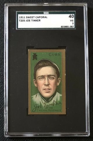 1911 T205 Joe Tinker Sgc 40 / 3 Vg Sweet Caporal Back Chicago Cubs Hof