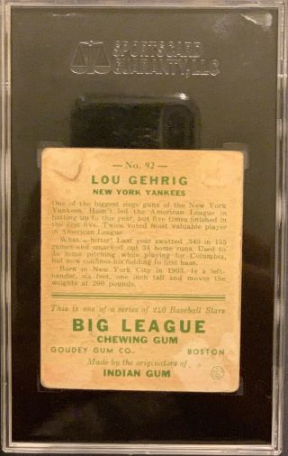 1933 Goudey Lou Gehrig 92 SGC 1.  5 (20) fair 2