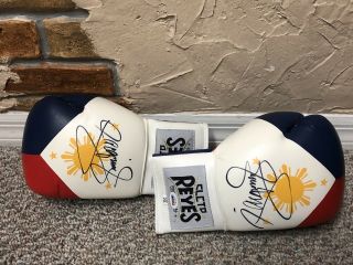 MANNY PACQUIAO SIGNED AUTO PAIR CLETO REYES BOXING GLOVES PSA Mayweather PROOF 5
