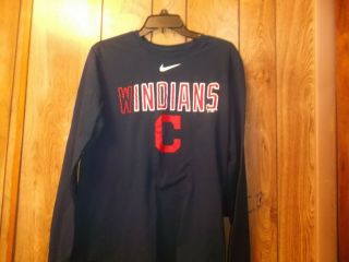 Pre - Owned Mens Nike Cleveland Indians - " Windians " L/s Tshirt - Size L - 100 Cotton