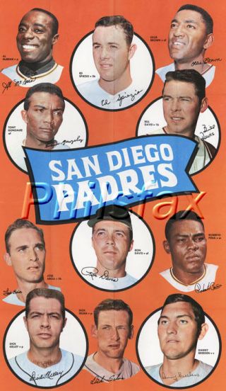 1969 San Diego Padres Team Player 8 1/2 " X 11 " Color Print Poster