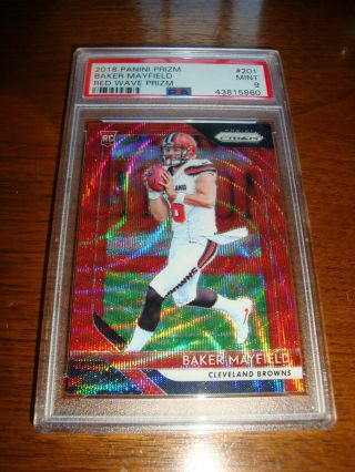 2018 Panini Prizm Red Wave Baker Mayfield Browns Rc Rookie 9 Psa 64/149