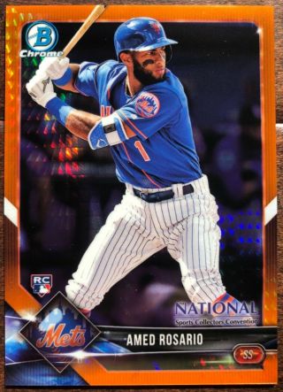 2018 Topps Bowman Chrome National Amed Rosario Rc Orange Refractor 22/25 Rookie