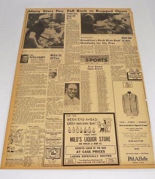 Arnold Palmer Gary Player Fall Back Golf Us Open 1963 Vintage Ephemera Newspaper