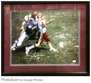 Lawrence Taylor & Joe Theismann Dual Auto Signed And Framed 16x20 Photo Jsa