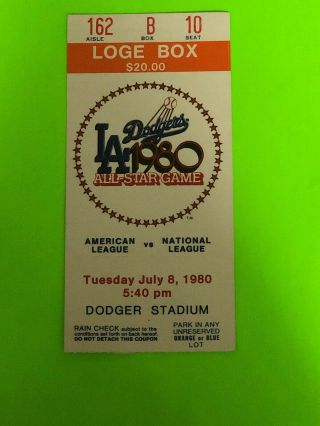 1980 Mlb All Star Game Ticket Stub