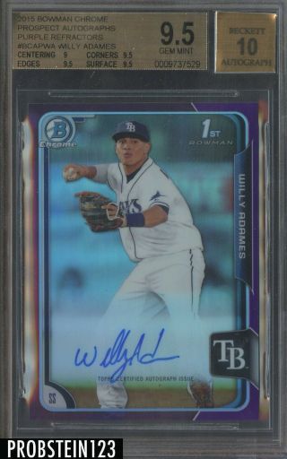 2015 Bowman Chrome Purple Refractor Willy Adames Rc Rookie Auto /250 Bgs 9.  5