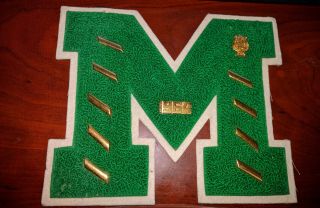 6 " X8 " Vintage Letterman Jacket Patch Green " M " 1964 Pin & Band Pins