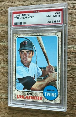 1968 Topps 28 Ted Uhlaender Twins Psa 8 Nm - Mt