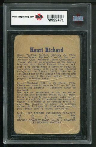 1957 Parkhurst HENRI RICHARD 4 RC Rookie Card HOF KSA Authentic 2