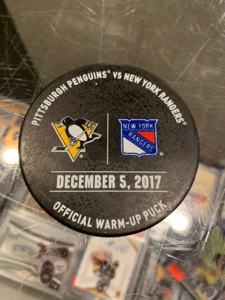12/5 2017 Pittsburgh Penguins York Rangers Game Warm - Up Hockey Puck