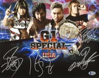 Kazuchika Okada Kenny Omega Tanahashi & Naito Signed Njpw G1 Usa 11x14 Photo