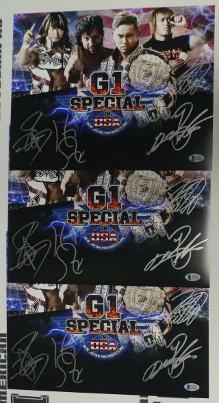 Kazuchika Okada Kenny Omega Tanahashi & Naito Signed NJPW G1 USA 11x14 Photo 2