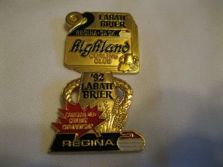 2 Vintage 1992 Labatt Brier Canadian Curling Championship Lapel Pins Regina,  Sk
