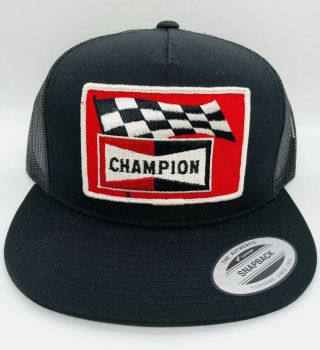 Custom Hand - Sewn - In Vintage Champion Spark Plugs Patch Snapback Trucker Hat