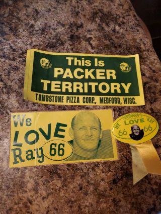 Vtg 60s Packers Bowl I️ Ii “we Love Ray” Button Rare & Bumper Stickers