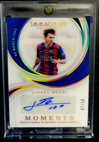 7/10 Lionel Messi 2018 - 19 Immaculate Soccer Moments Gold Autograph Auto Barca