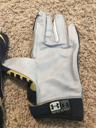 Notre Dame Football Under Armour Team Issued Gloves Leather Blue Gold 2XL 3