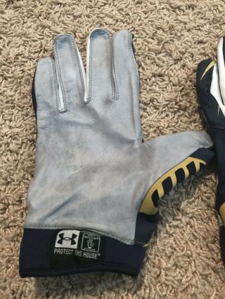 Notre Dame Football Under Armour Team Issued Gloves Leather Blue Gold 2XL 5