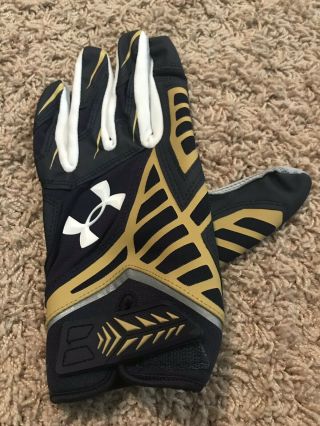 Notre Dame Football Under Armour Team Issued Gloves Leather Blue Gold 2XL 6