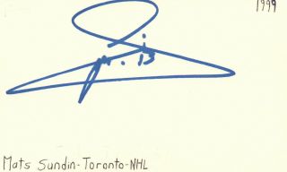 Mats Sundin Toronto Nhl Hockey Autographed Signed Index Card