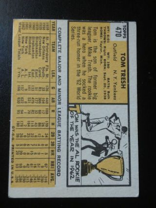 Tom Tresh - 1963 Topps - shortprint - o/c - very good - no.  470 - York Yankees 2