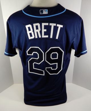 Tampa Bay Rays Ryan Brett 29 Game Issued Signed Navy Jersey Autograph