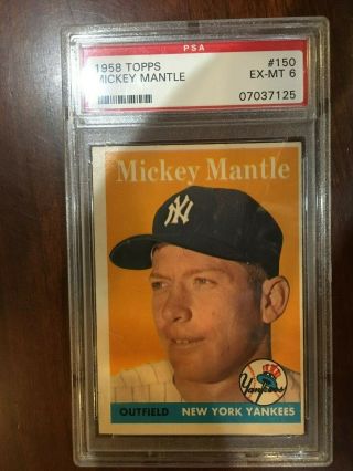 Mickey Mantle 1958 Topps Baseball Card Graded Psa Ex - Mt,  6.  0 Yankees 150