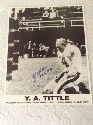 Y.  A.  Tittle Autographed 16 " X 20 " Photo