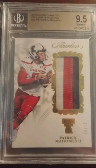 Patrick Mahomes 2018 Panini Flawless Collegiate Patch/12 Bgs 9.  5