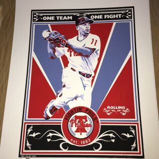 Phillies Jimmy Rollins One Team One Fight Sp Chris Speakman S/n Print Poster