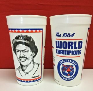Two Vtg.  1984 Mlb World Champions Detroit Tigers - Chet Lemon Souvenir Cups,  Euc