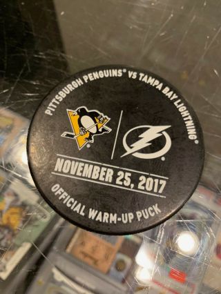 11/25 2017 Pittsburgh Penguins Tampa Bay Lightning Game Warm - Up Puck