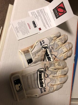 Stephen Bruno Autographed 2016 Game Batting Gloves Onyx Authenticated