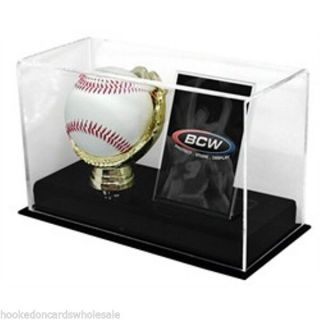 1 Bcw Brand Gold Glove Baseball Ball & Card Holder Uv Safe Display Case