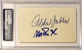 Magic Johnson Kareem Abdul Jabbar Dual Signed 3x5 Index Card Psa/dna Slabbed
