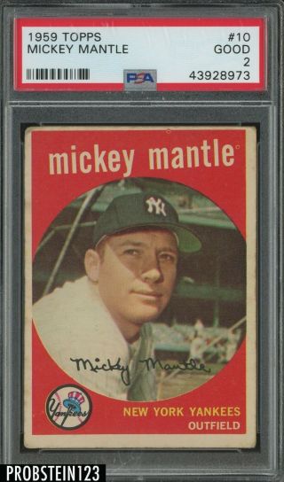 1959 Topps 10 Mickey Mantle York Yankees Hof Psa 2 Good