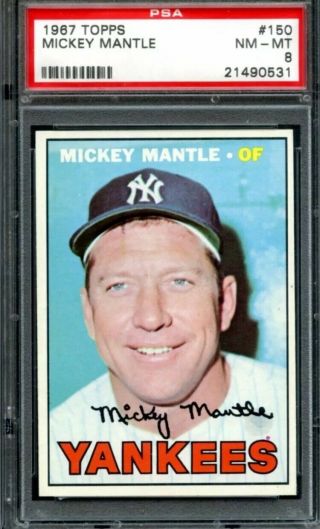 1967 Topps 150 Mickey Mantle Psa 8 Nm - Mt York Yankees Hof