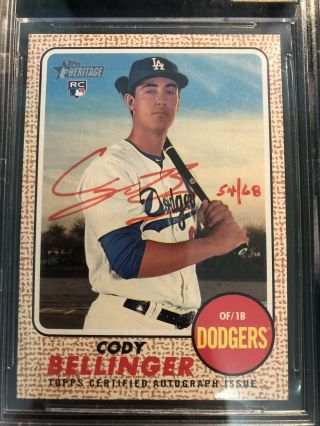 CODY BELLINGER 2017 Topps Heritage Real One Red Ink Rookie RC Auto 54/68 BGS 9 2