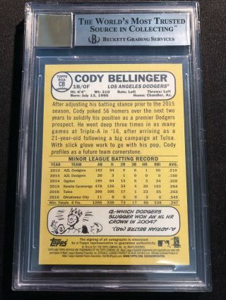 CODY BELLINGER 2017 Topps Heritage Real One Red Ink Rookie RC Auto 54/68 BGS 9 3