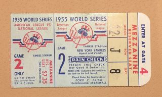 Jackie Robinson Mickey Mantle 1955 World Series Ticket Yankees Brooklyn Dodgers