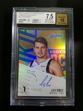 2018 - 19 Panini Absolute Rookie Autographs Luka Doncic Rc Auto 123/125 Bgs 7.  5 G3