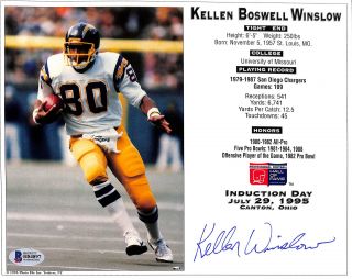 Chargers Kellen Winslow Authentic Signed 8x10 Photo Induction Day Stat Bas