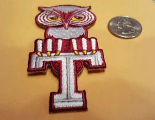 Temple University Owls Vintage Iron On Embroidered Patch 3.  5 " X 1.  5 "