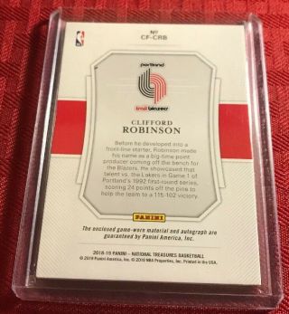 2018 - 19 CLIFFORD ROBINSON Jersey Auto D 13/99 National Treasures Clutch Factor 2